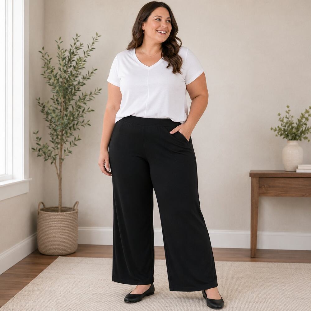 Croft & Barrow Black Wide Leg Stretch Pants 22WS Pull On